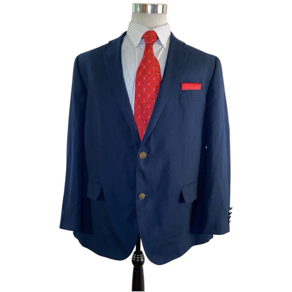 Luxury Blazer Men’s Size 48R Silver Button Dockers Blue Sport Coat Suit Jacket